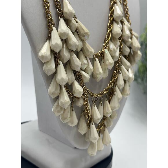 Kate Spade NY Three Tier Gold Tone Resin Dangle Statement Bib Layered Necklace - Picture 11 of 16